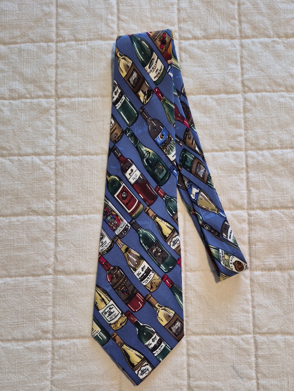 Nicole Miller Blue Silk Necktie With Wine Bottles